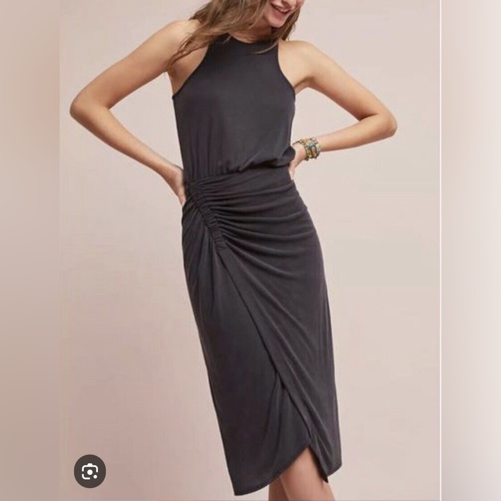 Moulinette Soeurs from Anthropologie-  Gray Racer Back Faux Wrap Dress